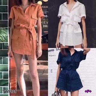 👗Pfashion [ส่งไว!!🚛] P9121 เดรสเชิ้ตแขนสั้น + สายผูกเอว Short sleeve dress + waist tie