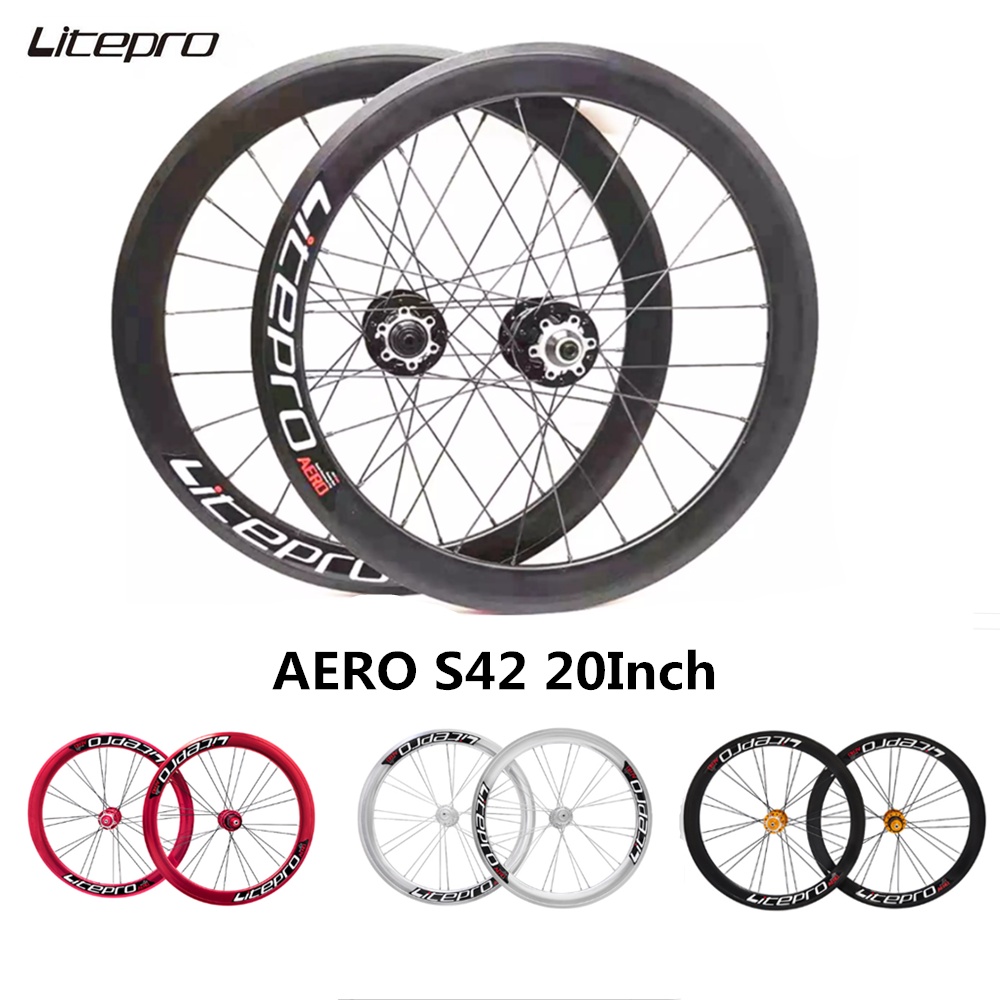 Litepro ล้อจักรยานพับได้ 20 นิ้ว AERO S42 406 V Disc Brake 451 Rims 8 9 10 11 Speed Wheelset 4 Seale