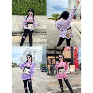 เสื้อแขนยาวทรงoversizeสกรีน หน้า-หลัง+เลกกิ้งแต่งโบว์ เนื้อผ้าดีมากค่ะ เก็บทรง ใส่แล้วขาเรียว