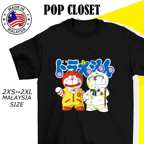 เสื้อยืดท้องถิ่นผู้หญิงผู้ชาย BAJU DORAEMON FASTFOOD MCD KFC เสื้อยืดแขนสั้นผ้าฝ้าย 100%