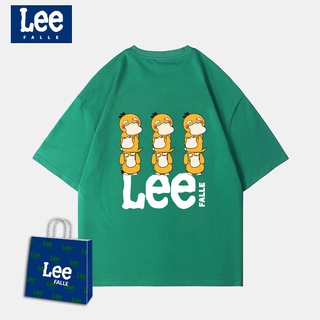 [S-5XL] Leefalle เสื้อยืด ผ้าฝ้าย พิมพ์ลายการ์ตูนเป็ด ทรงหลวม