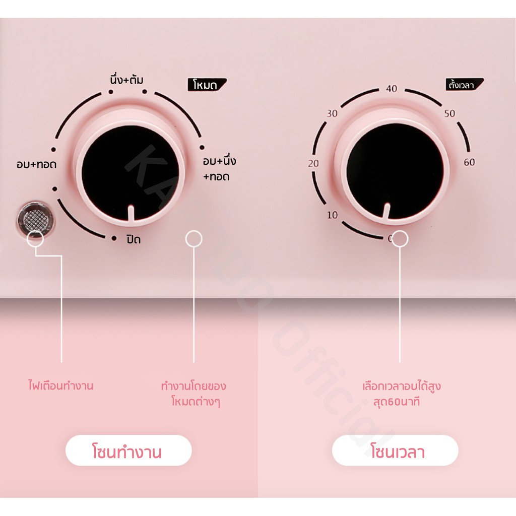 เครื่องทำอาหารเช้าอเนกประสงค์ 3 in 1 อบ ผัด ต้มในเครื่องเดียว ชมพู
