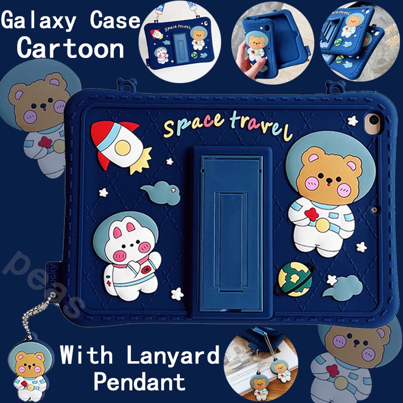 Astronaut Samsung Galaxy Tab S6 lite 10.4 2022 P610 P61C5 A7 lite 8.7 2021 T220 T225 A8 10.5 X200 X205 T500 T505 A 8.0 2019 T290 T295 10.1 T510 T515 เปลือก Cartoon Cute Bear Soft TPU Case เคสซิลิโคน ชุดการ์ตูน มีเชือกคล้อง
