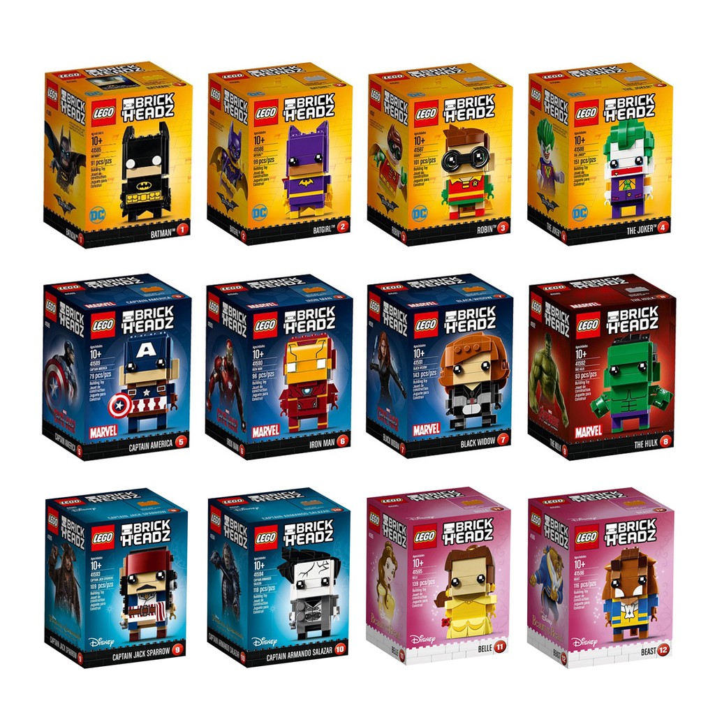LEGO : BrickHeadz Series 1 ครบชุด 12 ตัว  DC 41585-41588 / Marvel 41589-41592 / Disney 41593-415966 (กล่องไม่สวย)​