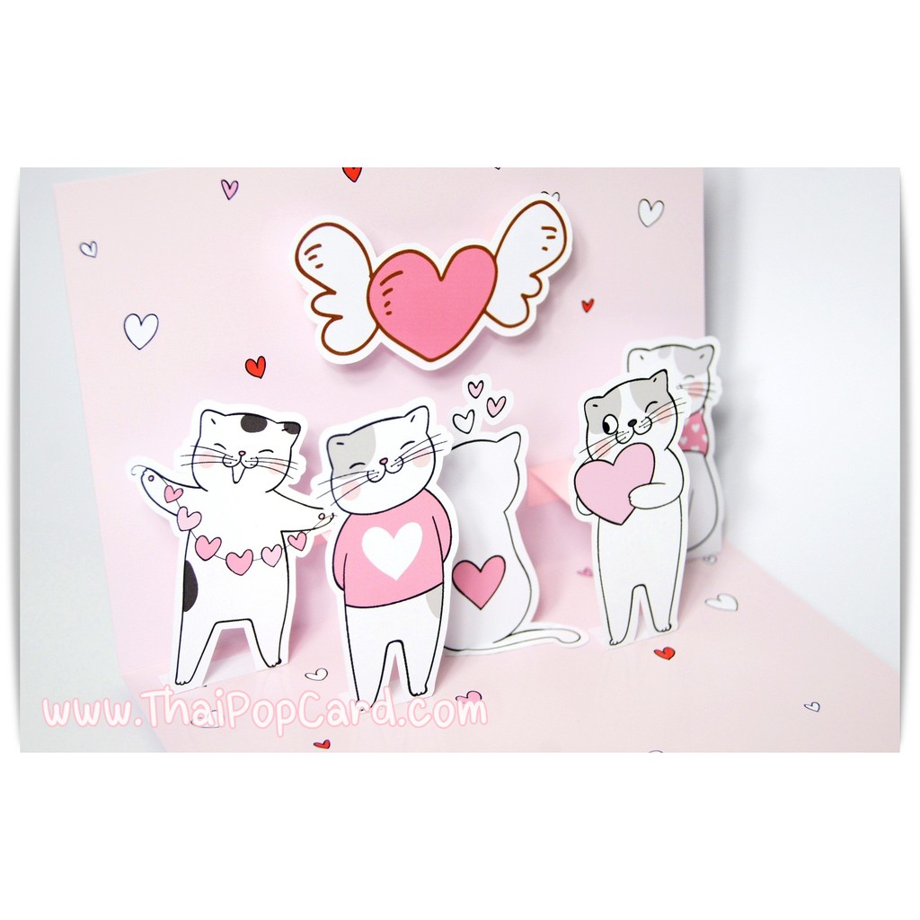 การ์ดป๊อปอัพ แมว Happy Love 2 V07.