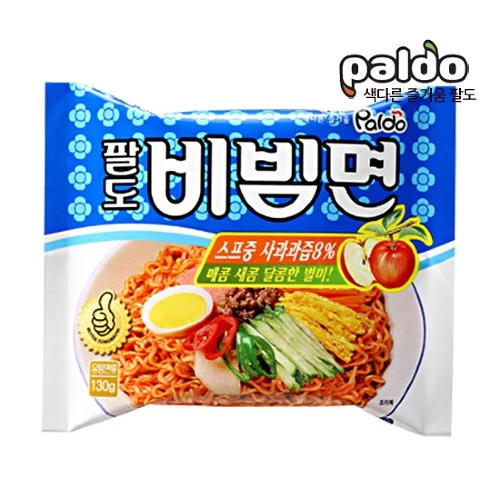 มาม่าเกาหลีสำเร็จรูปแบบแห้งรสเปรี้ยวหวาน บะหมี่เกาหลี บิบิมมยอน paldo bibimmyun ramen 130g 팔도 비빔면