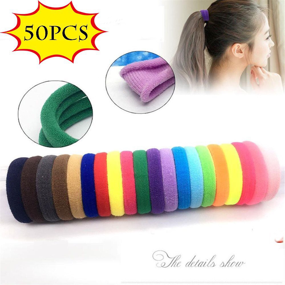 ยางรัดผม แบบยืดหยุ่น หลากหลายสี สำหรับผู้หญิง 50 ชิ้น