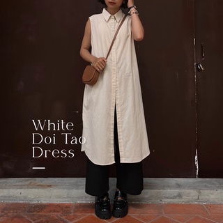 White Doi Tao Dress เดรสผ้าฝ้ายแขนกุดสีขาว (dt02)