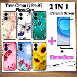 2 IN 1 Tecno Camon 19 Pro 5G เคสโทรศัพท์ พร้อมกระจกนิรภัย เซรามิค ป้องกันหน้าจอ โค้ง ฟิล์มนิรภัย ผีเสื้อ