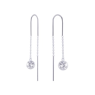 SILVER THAISilver Round Cubic Zirconia Chain Earringsต่างหูระย้าต่างหูแบบติดหูต่างหูห่วงเครื่องประดับเงินแท้925