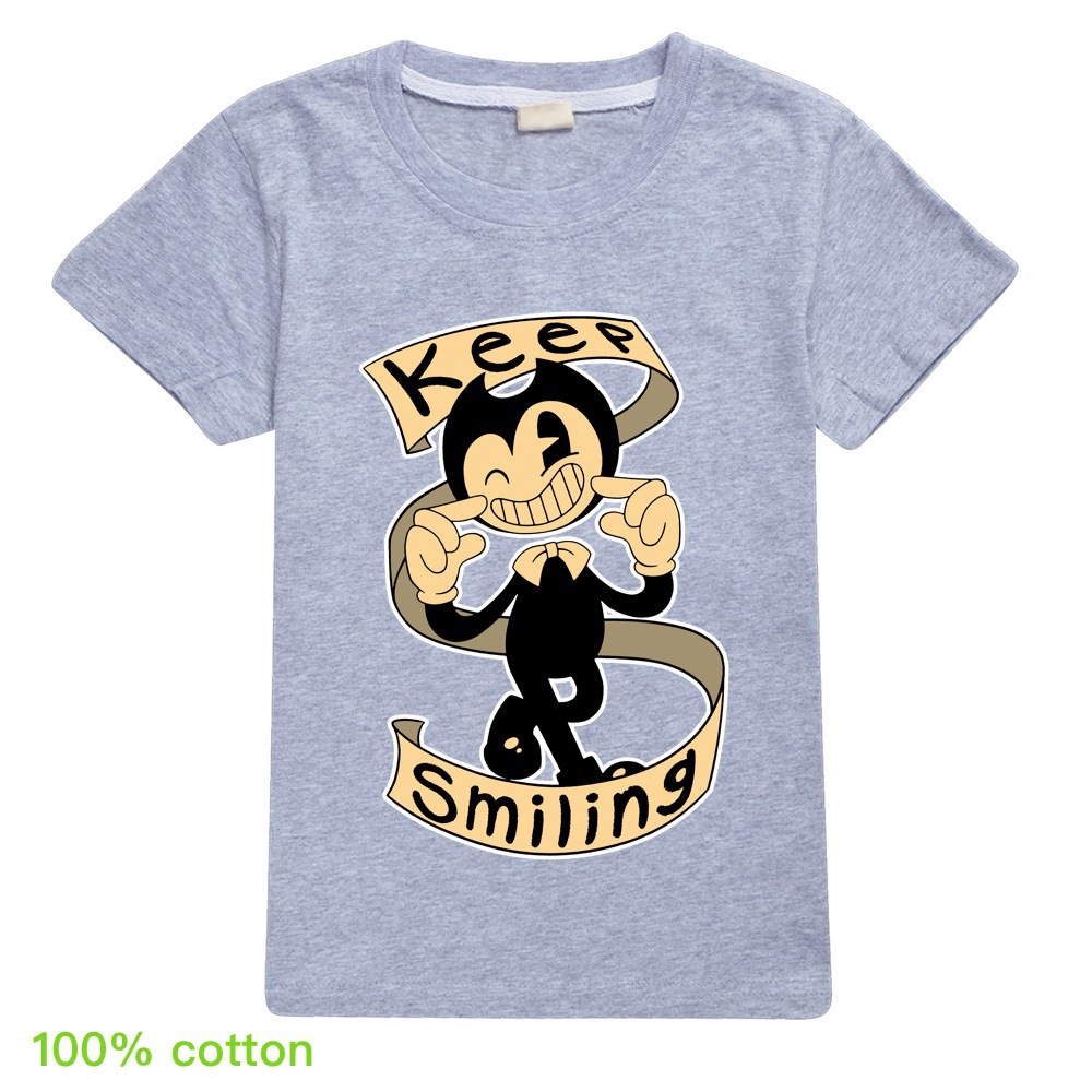 Bendy and The Ink Machine เสื้อยืดการ์ตูนสําหรับเด็กชายและเด็กหญิงฤดูร้อนแขนสั้นผ้าฝ้ายเสื้อยืดเด็ก 