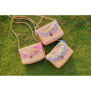 💖พร้อมส่ง💖กระเป๋าสานผักตบชวามีฝาปิดทรงเหลี่ยม