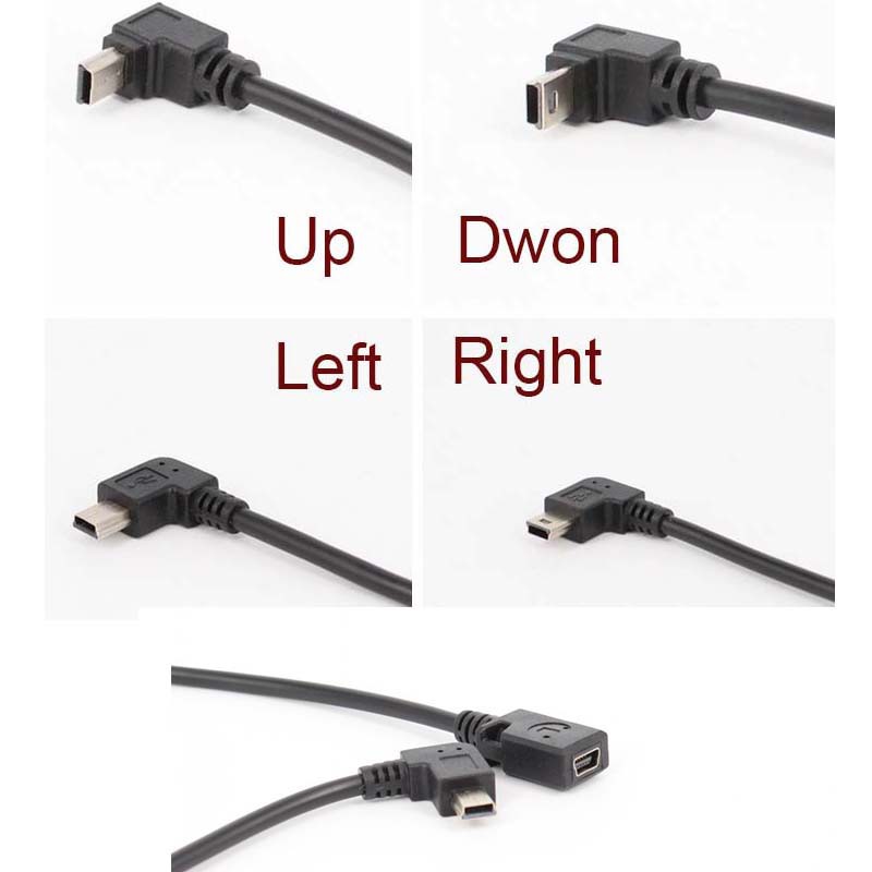 90 องศา 4 มุม Mini USB หญิง Mini B 5 Pin อะแดปเตอร์สายเคเบิลชาย