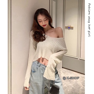 K-SHOP เสื้อครอปกันหนาว แขนยาว คอวี ทรงหลวม เซ็กซี่ เข้ากับทุกการแต่งกาย แฟชั่นสําหรับผู้หญิง มี 3 สี
