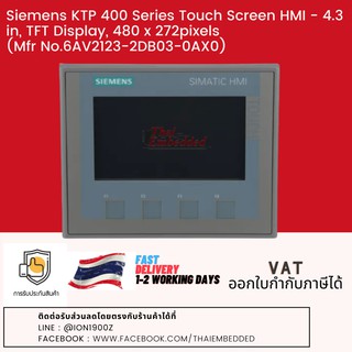 Siemens KTP 400 Series Touch Screen HMI - 4.3 in, TFT Display, 480 x 272pixels Mfr part No.6AV2123-2DB03-0AX0