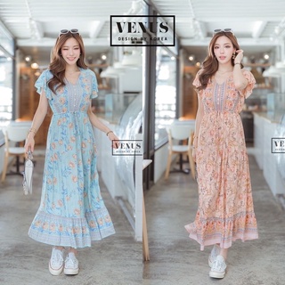 🌈🌿🌸🌼🌺💙🧡🇰🇷 Floral Frill Sleeve Maxi Dress