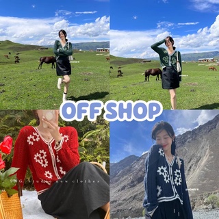 OFF SHOP พร้อมส่ง (OFF-1991) เสื้อถักไหมพรมแขนยาว คอกลมลายปักดอกไม้น่ารัก