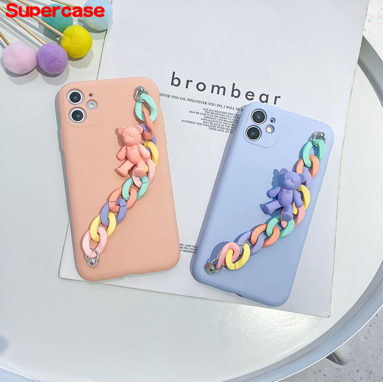 Silicone soft phone case for Samsung Galaxy A70 A71 A51 4G Note 10 Plus 9 8 5 J7 Pro J2 Prime J6 2018 J3 2016 2015 3D Rainbow Acrylic bracelet bear cute Colorful