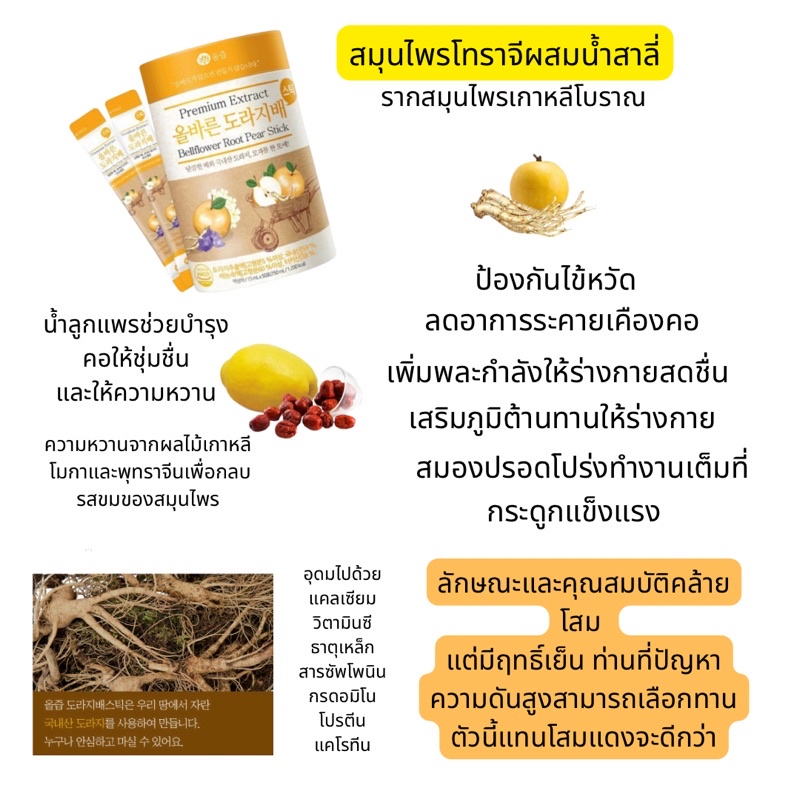 น้ำสมุนไพรโทราจีผสมน้ำสาลี่ บรรเทาอาการเจ็บคอ หวัดลงคอ ภูมิแพ้ เสริมภูมิต้านทาน ลดอาการอ่อนเพลีย นำเข้าจากเกาหลี