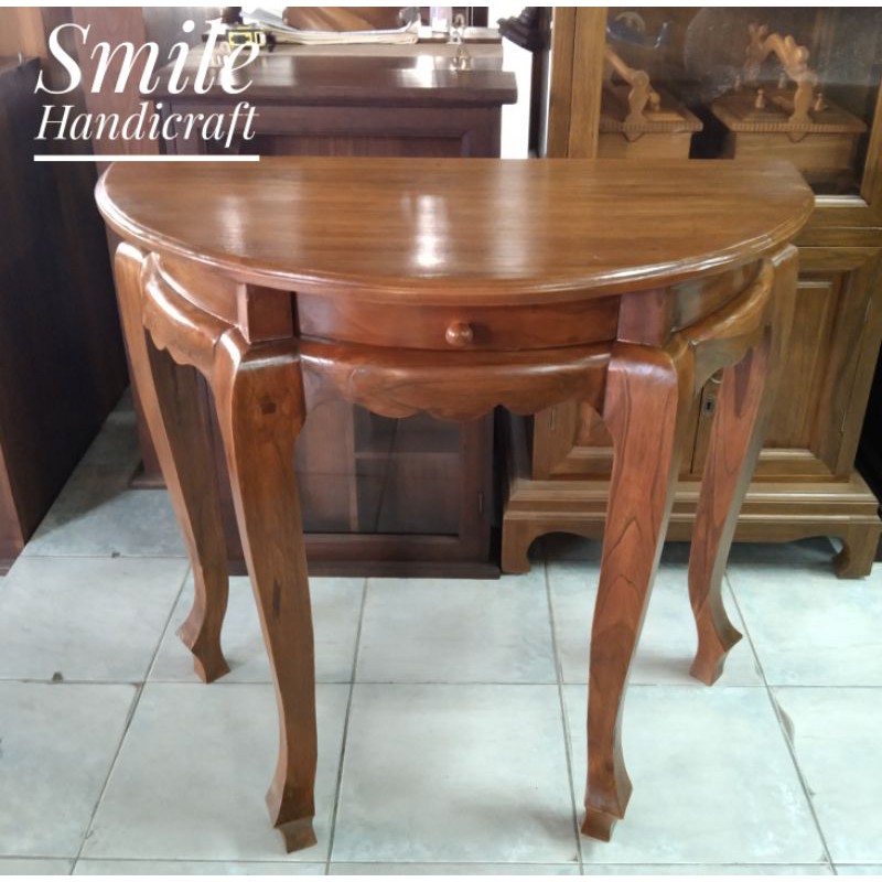((🔥คุ้มที่สุด🚩ส่งฟรี!!)) โต๊ะครึ่งวงกลมไม้สัก ขนาด 40x80x75 cm.