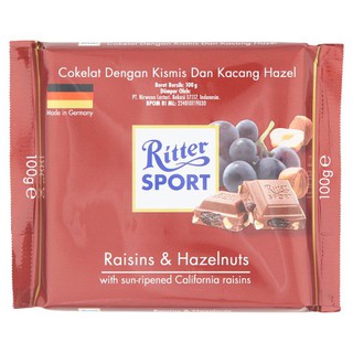 ✨นาทีทอง✨ ริตเทอร์สปอร์ต ช็อกโกแลตนมผสมลูกเกดและเฮเซลนัต 100กรัม Ritter Sports 100g milk chocolate with raisins and haze