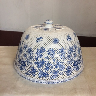 ฝาชีเดคูพาจ Pun-Pun Crafts ฝาชีไม้ไผ่สาน 12 นิ้ว, Porcelain Blue &amp; white vintage (FS12-003)