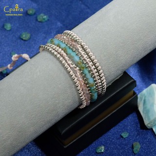 สร้อยข้อมือหินนำโชค กำไลหินเชือกถัก หินมงคล Aquamarine x Crystal ...