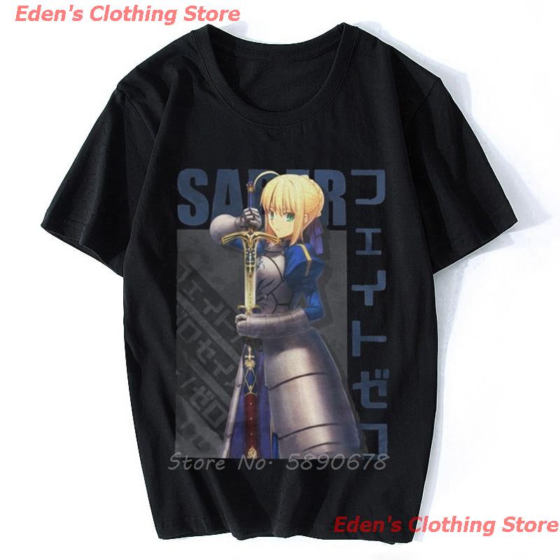 เสื้อยืดคอกลมcrew neckEden's Clothing Store Fate Men Saber T Shirt Fate Stay Night Fgo Anime Cotton Clothes Funny Short