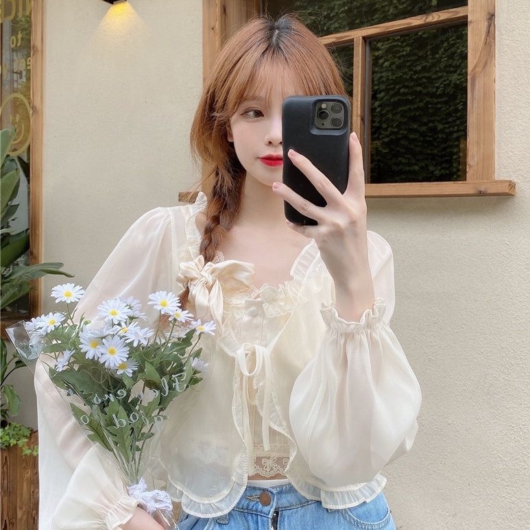 C5 *พร้อมส่งจากไทย* เสื้อคลุมชีฟอง เสื้อสายเดี่ยวสำหรับผู้หญิง