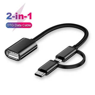 2 In 1 Usb 3 . 0 Otg สายเคเบิ้ลอะแดปเตอร์ Type - C / Micro Usb สายไนล่อนถักข้อมูลสําหรับ Android