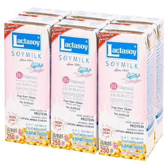 ว๊าว🍟 แลคตาซอย ไลท์ น้ำนมถั่วเหลืองยูเอชที ผสมคอลลาเจน 250มล. x 6 กล่อง Lactasoy Light UHT Soy Milk 