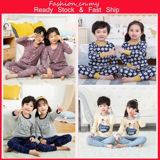 Readystok 2 ชิ้น / เซต เด็กทารก เด็กผู้หญิง ชุดนอน Tidur ชุดนอนเด็ก ชุดนอน แขนยาว และกางเกง