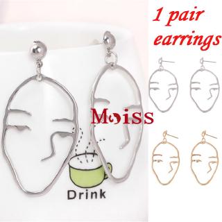 1Pair Retro Art Abstract Cutout Face Dangle Drop Earrings Lady Hollow Jewelry miss-A34