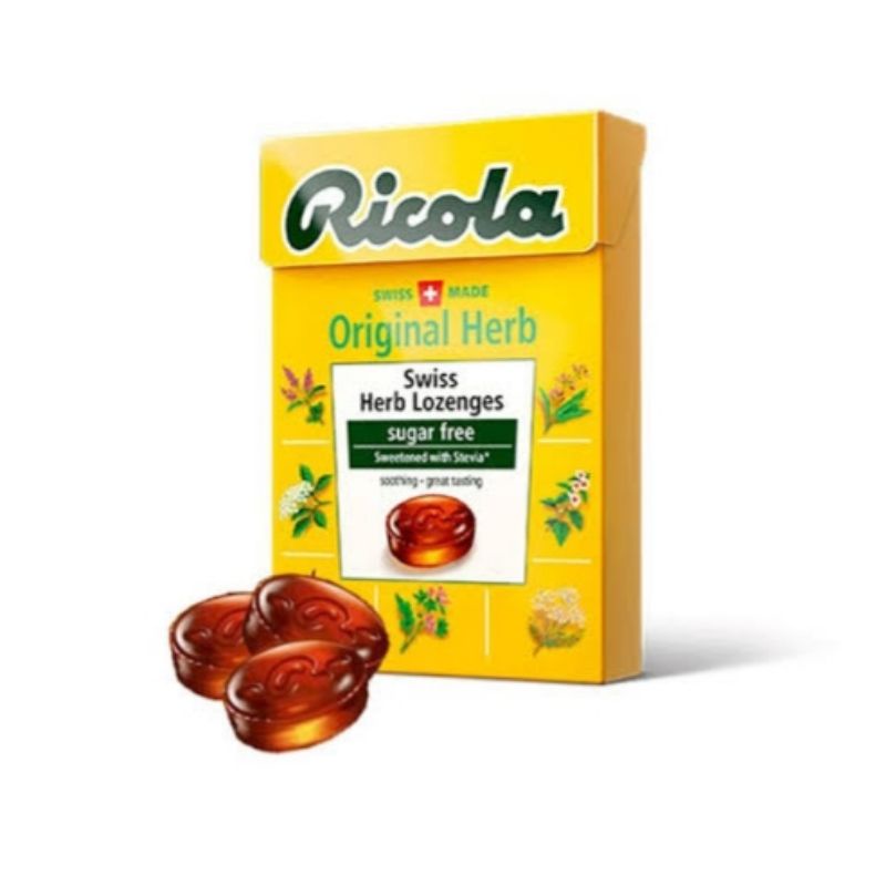 BBF 13/05/2022 ลูกอมสมุนไพร ริโคล่า Ricola 40g ไม่มีน้ำตาล ชุ่มคอ