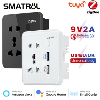 Smatrul Tuya Zigbee เต้ารับอัจฉริยะ US EU UK ปลั๊กกระจกนิรภัย ชาร์จเร็ว 3.0 ชาร์จ Usb สําหรับ Google Home Alexa