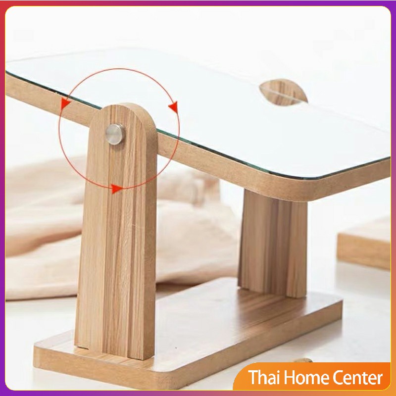 กระจกแต่งหน้าหมุนปรับองศาได้ ขอบอัดทำด้วยไม้  มี 2 ขนาดให้เลือก กระจกตั้งโต๊ะ Makeup mirror - รูปที่ 5