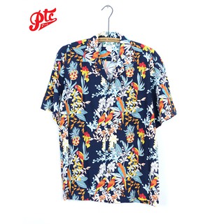 เสื้อฮาวาย Two Palms Parrots Navy