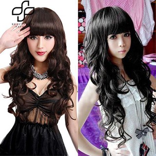 หญิงสาวยาวหยิกคลื่นลอนคอพอกปาร์ตี้เต็มรูปแบบ Wigs ผมกับวิกหมวก