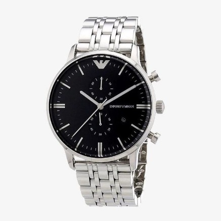 EMPORIO ARMANI นาฬิกาข้อมือผู้ชาย รุ่น AR0389 Classic Chronograph Black Dial - Silver