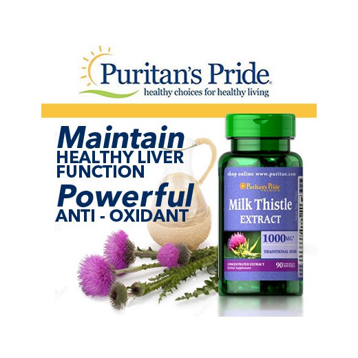 Puritan’s Pride Milk Thistle 4:1 Extract 1000 mg (Silymarin) 90 Softgels Puritan Pride วิตามิน บำรุงตับ