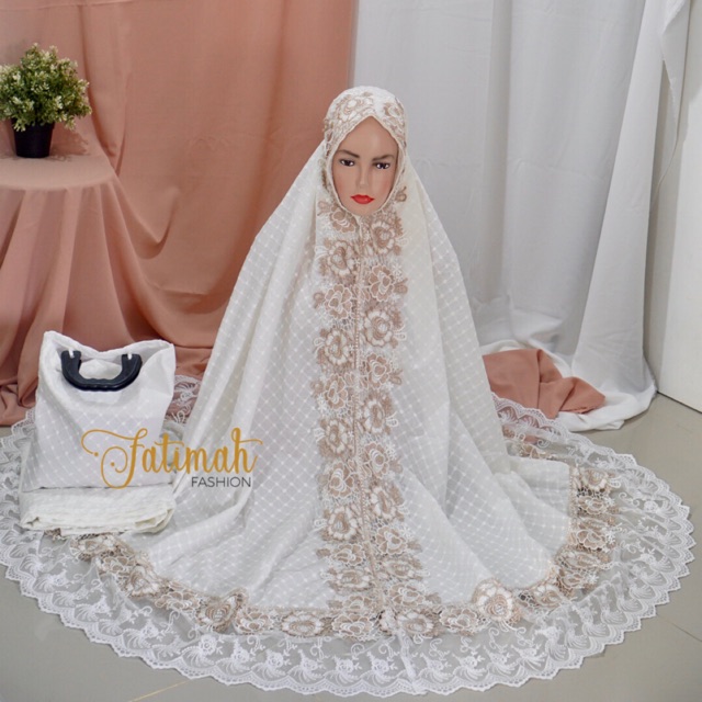 Mukena Totol รองเท้าผ้าฝ้ายลูกไม้สีโรสโกลด์