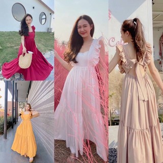 ANGELA Maxi dress เดรสไหล่ระบายผ้าพริ้ว ผูกหลัง ถ่ายรูปหมุนสวยๆ