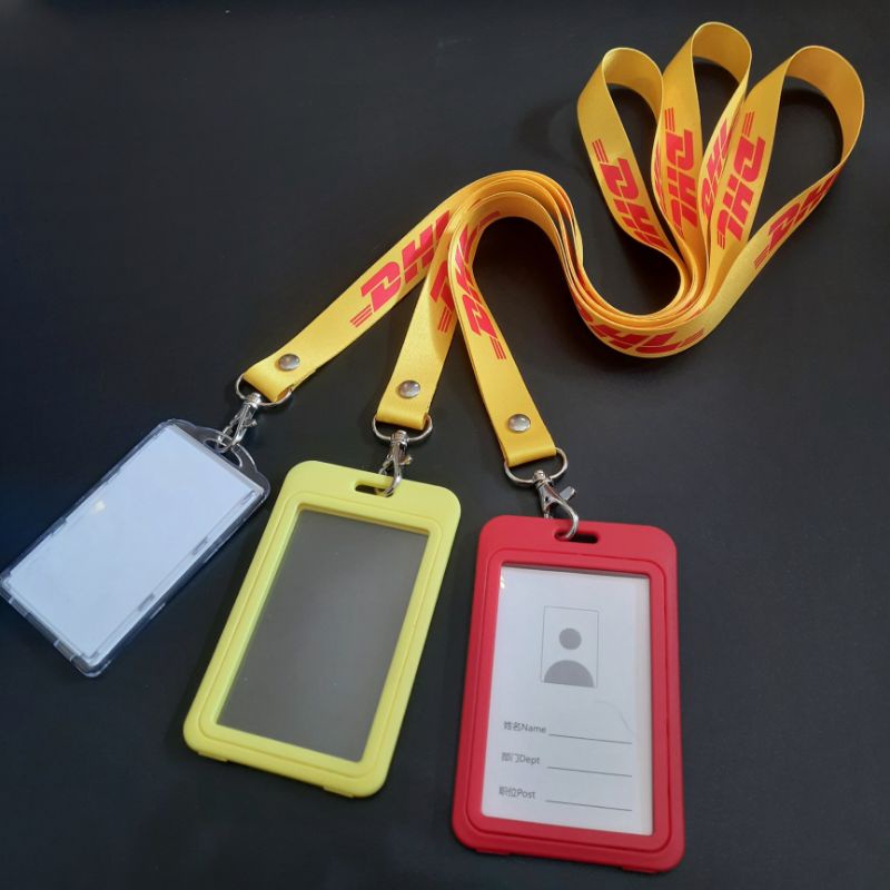 สายคล้องบัตร DHL สายคล้องคอ ดีเอชแอล สีเหลือง พร้อมกรอบพลาสติกใส่บัตร
