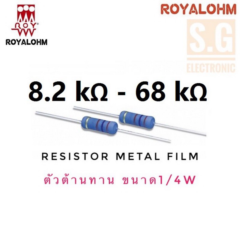 Resistor 8.2kΩ - 68kΩ 1/4W ยี่ห้อ Royalohm ชนิด Metal Film 1%