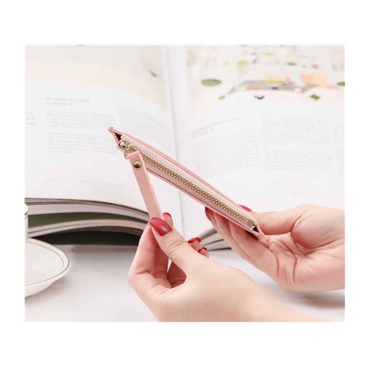 กระเป๋าสตางค์ ใบสั้น แบบบาง แต่งซิป ใส่เหรียญได้ แบบพกพา แบบเรียบง่าย สไตล์เกาหลี สําหรับผู้หญิง - รูปที่ 3