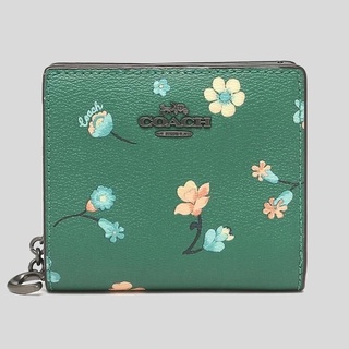 พร้อมส่ง‼️ Coach Snap Wallet With Mystical Floral Print Green Multi C8703