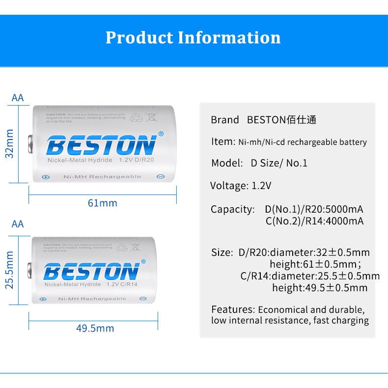 ถ่านชาร์จ BESTON C Size-4000mAh 1.2V Ni-MH 1.2V #8
