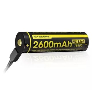 ถ่านไฟฉายNitecore NL1826R 18650 ชาร์จผ่านUSBได้ ไม่ต้องมีเครื่องชาร์จ