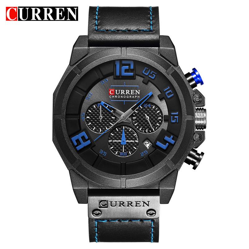 CURREN Mode Fashion Mens Watch Sports Wristwatch Chronograph Waterproof Quartz Male Clock Leather Strap masculino