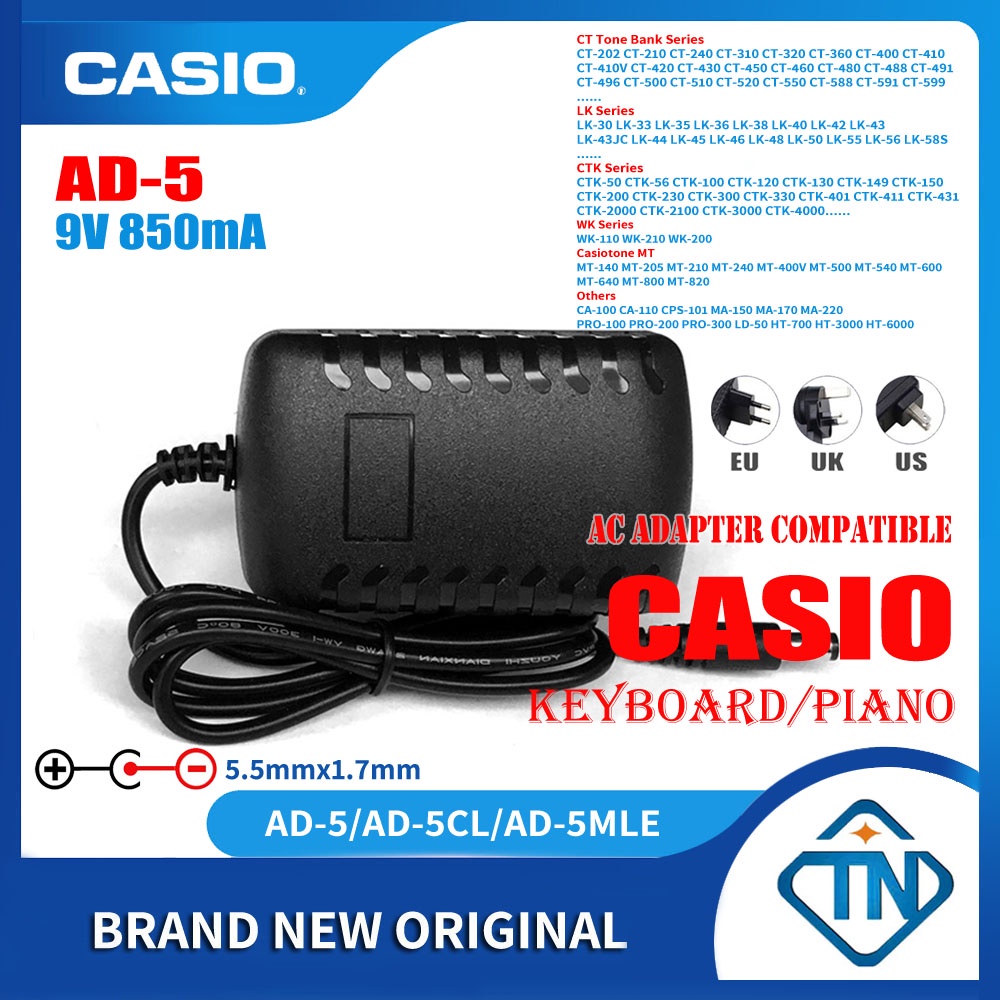 9V 850mA AD-5CL AD-5MLE อะแดปเตอร์สําหรับ Casio Casiotone LK-33 LK-40 LK-42 LK-43(JC) LK-44 LK-45 LK